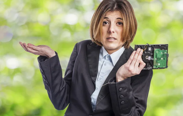 Businesswoman with hard drive — Stock Photo, Image