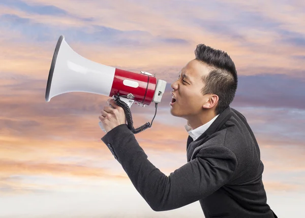 Man med megafon — Stockfoto