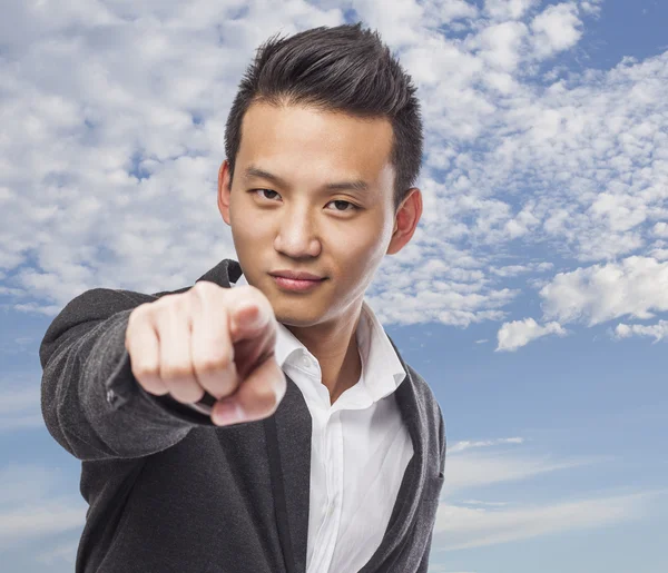 Business man pointing to front — Stock Photo, Image