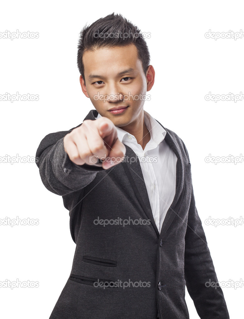 Business man pointing to front