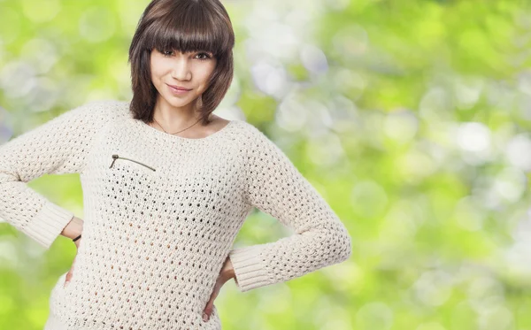 Woman with arms on waist — Stock Photo, Image