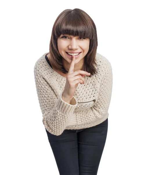 Frau macht Schweigezeichen — Stockfoto