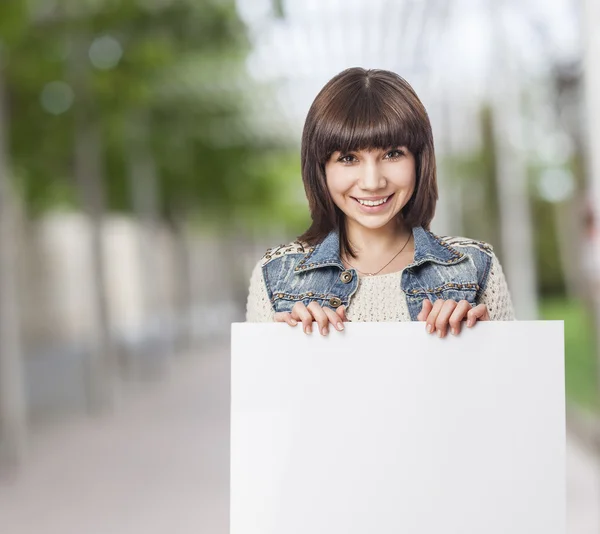 Woman holding banner — Stock Photo, Image