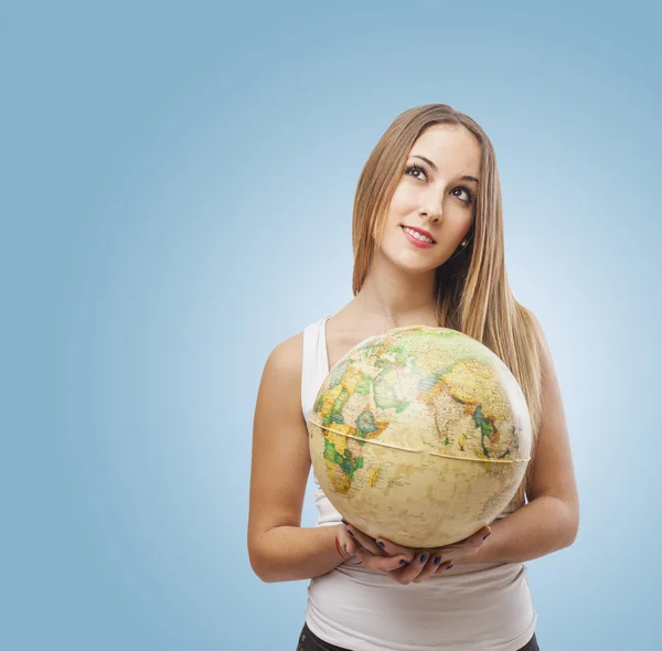 Woman holding globe — Stock Photo, Image