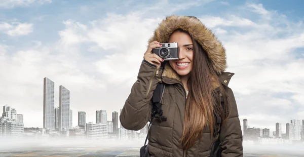 Žena fotí — Stock fotografie