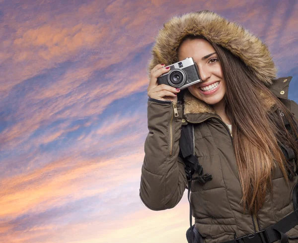 Žena fotí — Stock fotografie