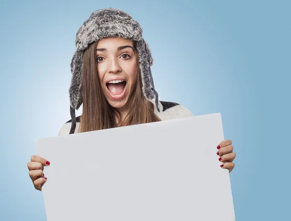 Woman holding banner — Stock Photo, Image