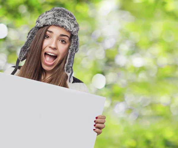 Woman holding banner — Stock Photo, Image