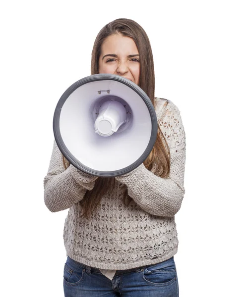 Femme avec mégaphone — Photo