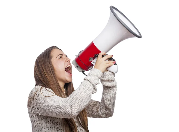 Vrouw met megafoon — Stockfoto