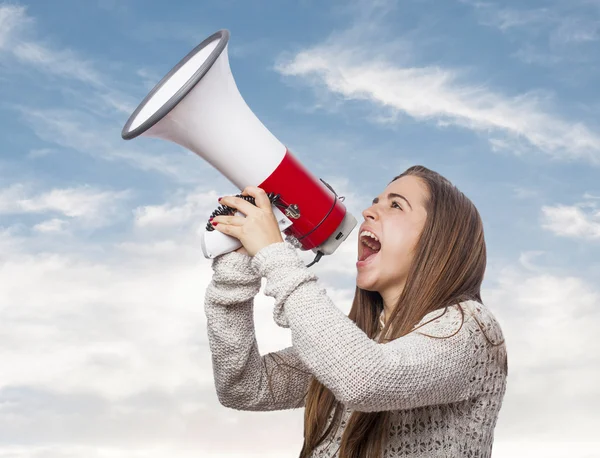 Vrouw met megafoon — Stockfoto