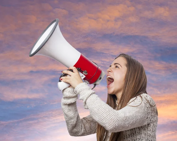 Woman with megaphone — Stock Photo, Image