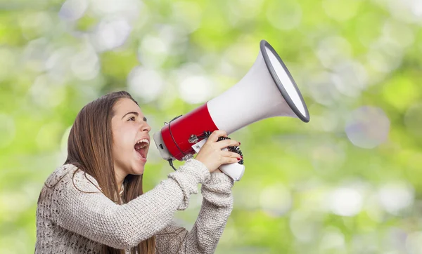 Woman with megaphone — Stock Photo, Image