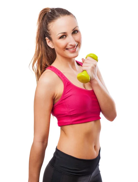 Woman holding weights — Stock Photo, Image