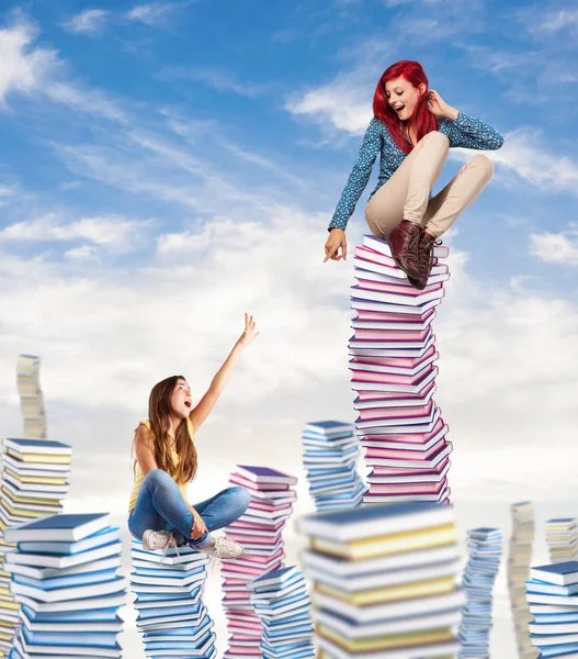 Women on books — Stock Photo, Image