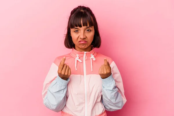 Young Mixed Race Woman Isolated Pink Background Showing She Has — Stock Photo, Image