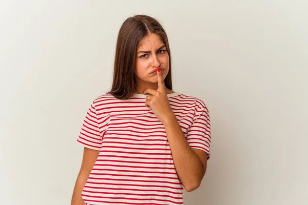 Jonge Blanke Vrouw Geïsoleerd Witte Achtergrond Het Nemen Van Een — Stockfoto