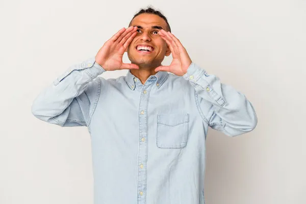 Young Venezuelan Man Isolated White Background Shouting Excited Front — Stock Photo, Image