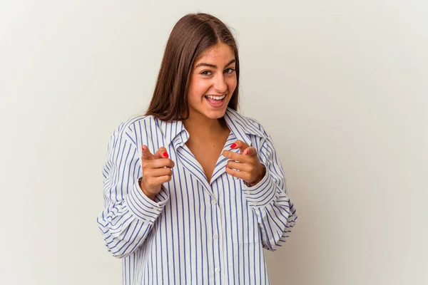 Young Caucasian Woman Isolated White Background Covering Ears Fingers Stressed — Stock Photo, Image