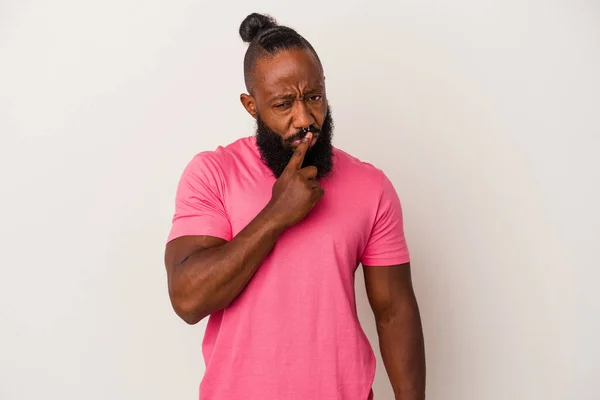 African American Man Beard Isolated Pink Background Thinking Looking Being — Stock Photo, Image