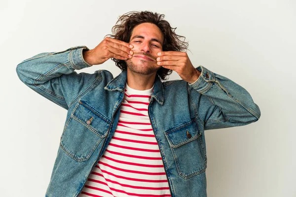 Jonge Blanke Man Geïsoleerd Witte Achtergrond Twijfelen Tussen Twee Opties — Stockfoto