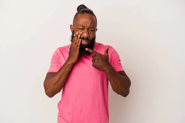 African American Man Beard Isolated Pink Background Having Strong Teeth — Stock Photo, Image