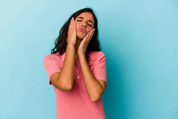Young Caucasian Woman Isolated Blue Background Whining Crying Disconsolately — Stock Photo, Image