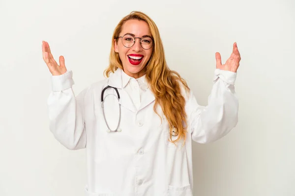 Blanke Arts Vrouw Geïsoleerd Witte Achtergrond Ontvangen Van Een Aangename — Stockfoto