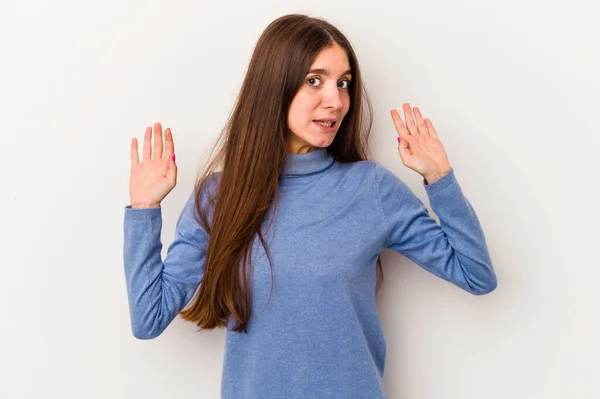 Young Caucasian Woman Isolated White Background Being Shocked Due Imminent — Stock Photo, Image