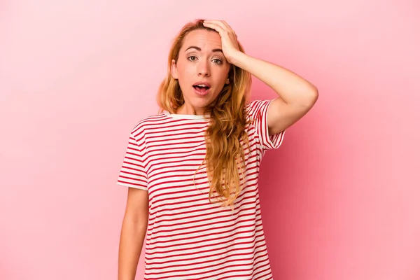 Caucasian Blonde Woman Isolated Pink Background Being Shocked She Has — Stock Photo, Image