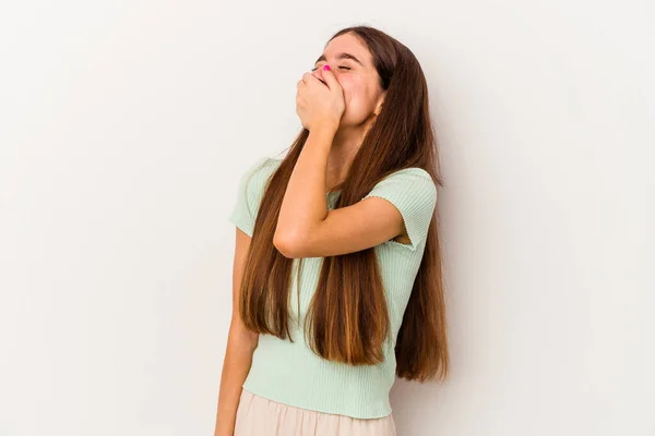 Jonge Blanke Vrouw Geïsoleerd Witte Achtergrond Lachen Gelukkig Zorgeloos Natuurlijke — Stockfoto