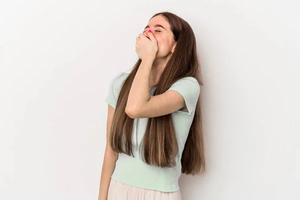 Jonge Blanke Vrouw Geïsoleerd Witte Achtergrond Lachen Gelukkig Zorgeloos Natuurlijke — Stockfoto