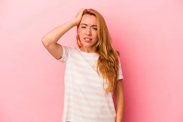 Caucasian Blonde Woman Isolated Pink Background Tired Very Sleepy Keeping — Stock Photo, Image