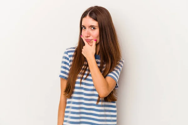 Jeune Femme Caucasienne Isolée Sur Fond Blanc Contempler Planifier Une — Photo