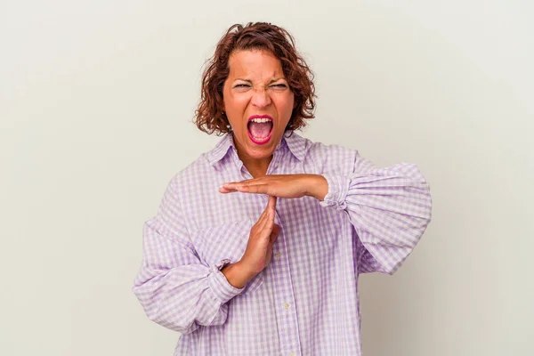 Middle Age Latin Woman Isolated White Background Showing Timeout Gesture — Photo