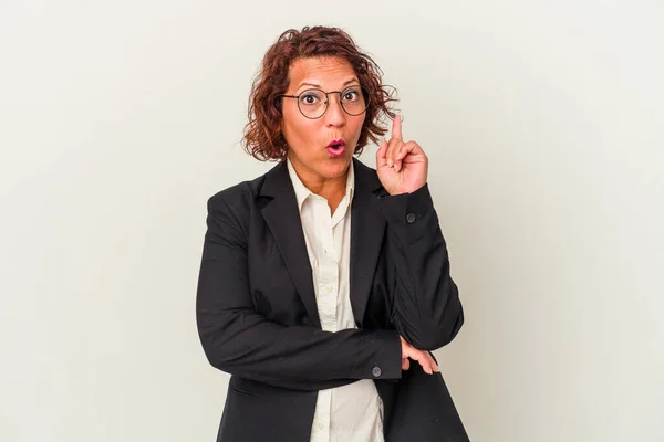 Middle Age Latin Business Woman Isolated White Background Having Some — ストック写真
