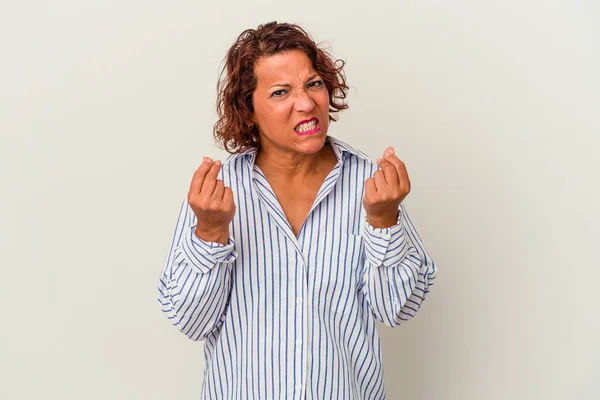 Middelbare Leeftijd Latin Vrouw Geïsoleerd Witte Achtergrond Waaruit Blijkt Dat — Stockfoto