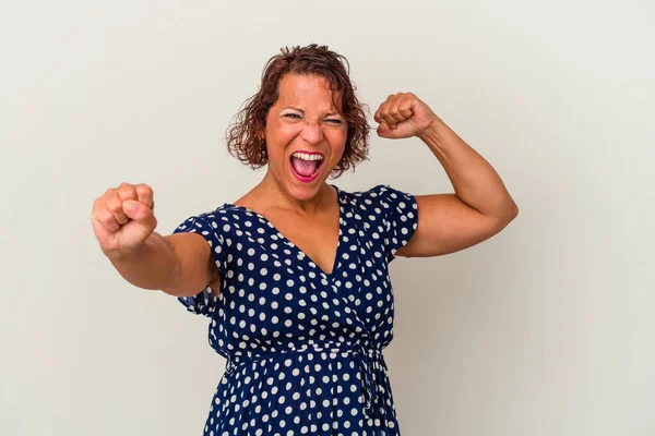 Middle Age Latin Woman Isolated White Background Dancing Having Fun — ストック写真