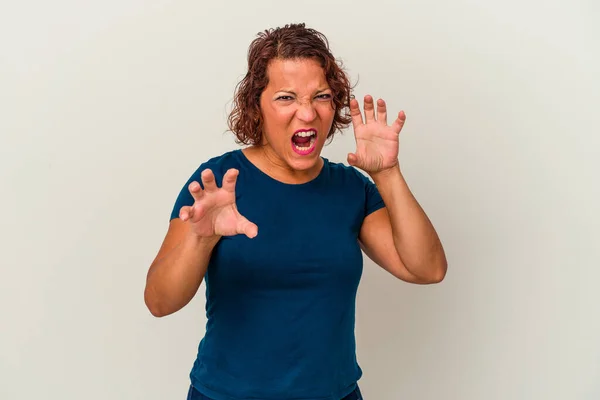 Middle Age Latin Woman Isolated White Background Showing Claws Imitating — Stock Photo, Image