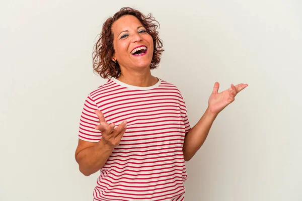 Middle Age Latin Woman Isolated White Background Joyful Laughing Lot — Stock Photo, Image