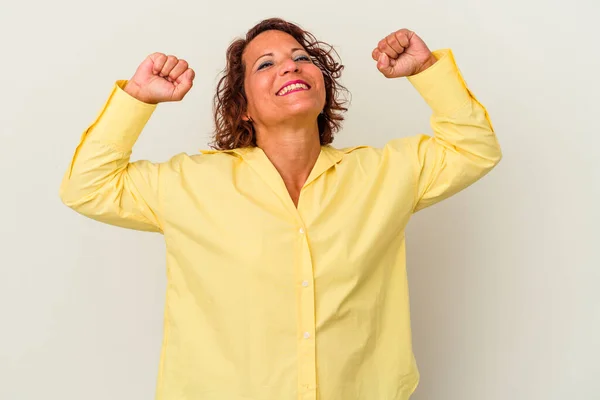 Middle Age Latin Woman Isolated White Background Celebrating Special Day — ストック写真