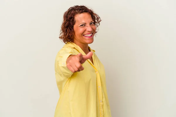 Middle Age Latin Woman Isolated White Background Pointing Front Fingers — ストック写真