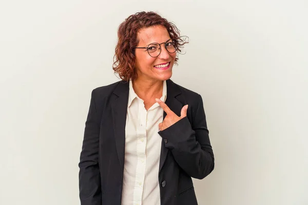 Middle Age Latin Business Woman Isolated White Background Pointing Finger — Foto Stock