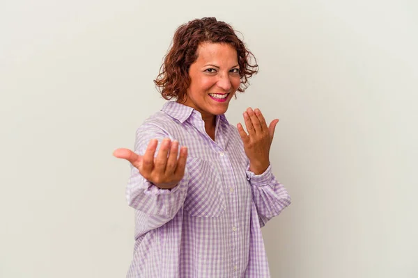 Middle Age Latin Woman Isolated White Background Pointing Finger You — Stock Photo, Image