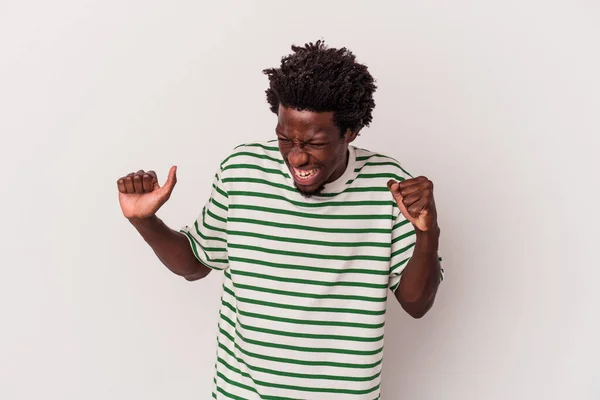 Junge Afrikanisch Amerikanische Mann Isoliert Auf Weißem Hintergrund Tanzen Und — Stockfoto
