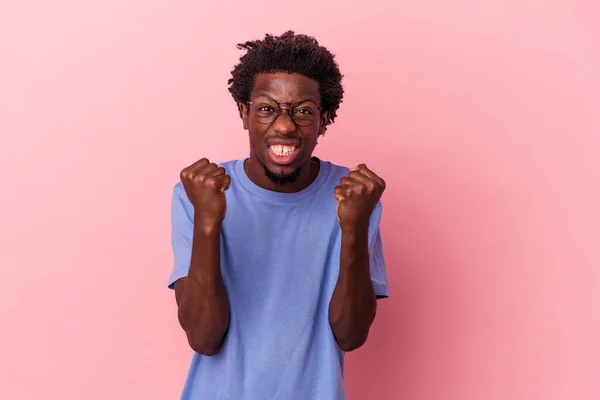 Young African American Man Isolated Pink Background Upset Screaming Tense — Stock Photo, Image