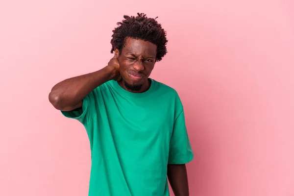 Young African American Man Isolated Pink Background Having Neck Pain — ストック写真