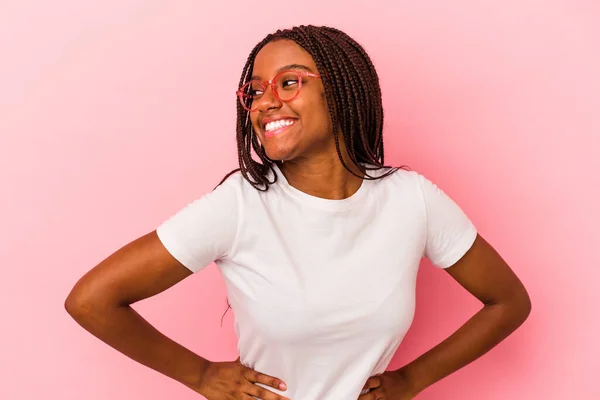 Young African American Woman Isolated Pink Background Confident Keeping Hands — Stock Photo, Image