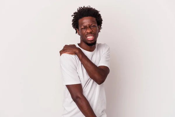 Junger Afrikanisch Amerikanischer Mann Isoliert Auf Weißem Hintergrund Mit Schulterschmerzen — Stockfoto