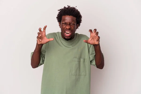 Young African American Man Isolated White Background Showing Claws Imitating — Stock Photo, Image